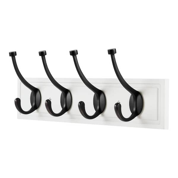 18 in. White Hook Rack with 4 Oil-Rubbed Bronze Pill Top Hooks