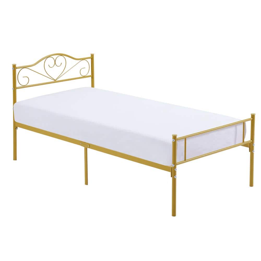 Twin Bed Frame, Pink Platform Bed No Box Spring Needed, Heavy Duty Steel Slats Support Bed - thumbnail 2