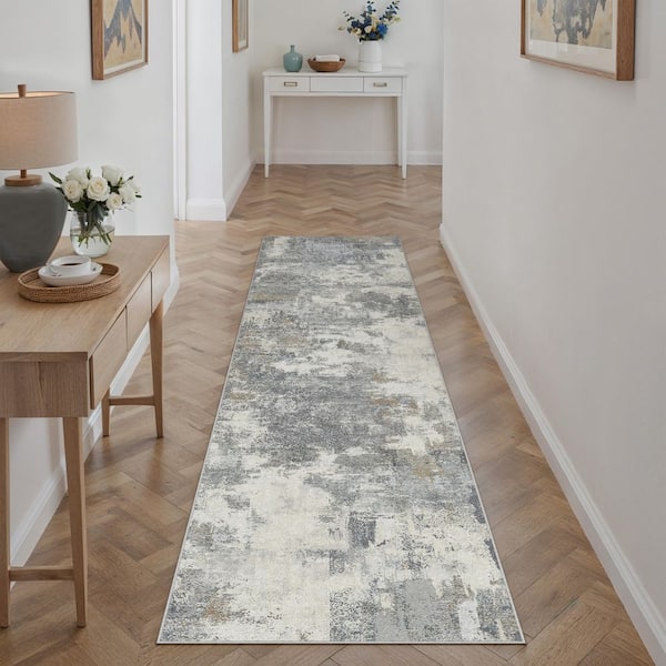 Shka Blue 2 ft. x 8 ft. Modern Abstract Runner Rug
