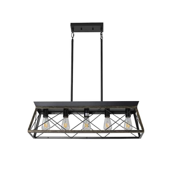 Staykiwi 5-Light Black Farmhouse Chandelier for Kitchen, Living Room, Dining Room with No Bulbs Included