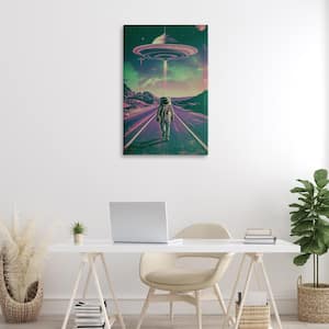 Astronaut with Overhead UFO by Wumples Unframed Fantasy Graphic Art Print 36 in. x 24 in.