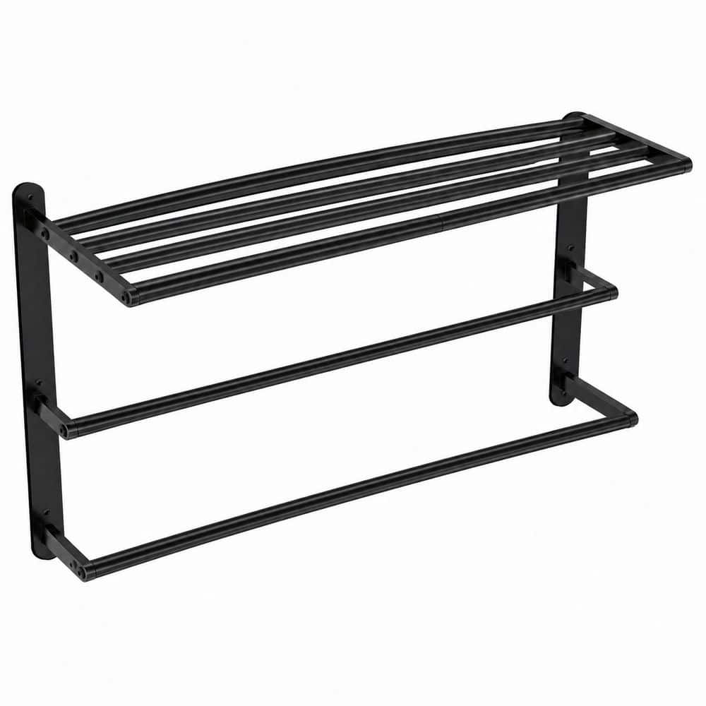 24 in Wall Mounted Bathroom Towel Rack with Double Bar and 3 Tier Shelf Black Powder Coated price history on PriceWatchPro