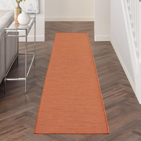 Positano Terracotta 2 ft. x 10 ft. Kitchen Runner Solid Modern Indoor/Outdoor Patio Area Rug