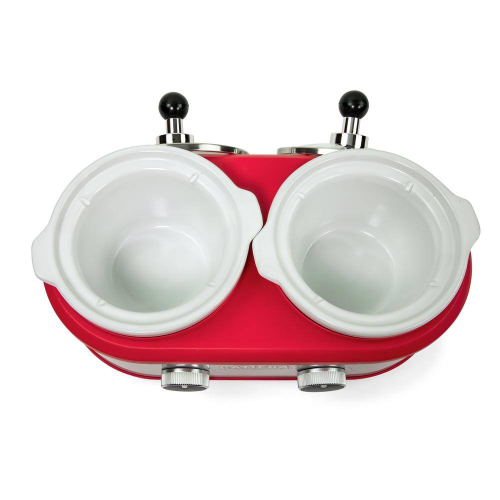 Red and White Stainless Steel Dual Section Slow Cooker