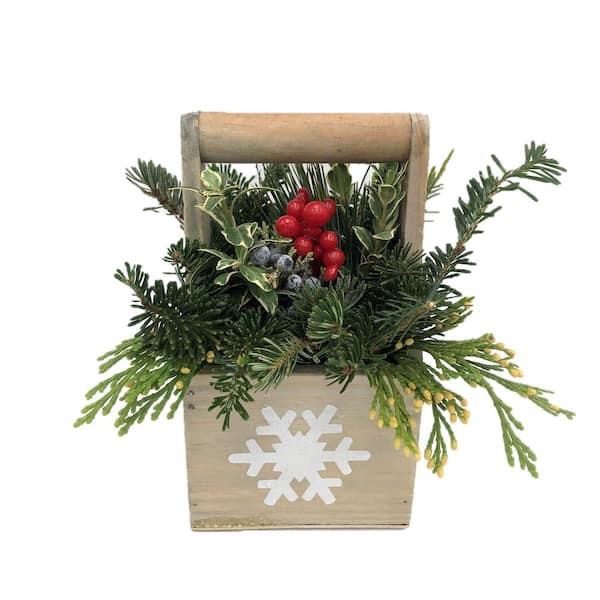 Unbranded 4 in. Greens Arrangement with Wood Snowflake Planter