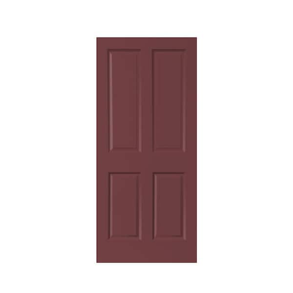 CALHOME 30 in. x 80 in. 4-Panel Maroon Stained Composite MDF Interior Barn Door Slab