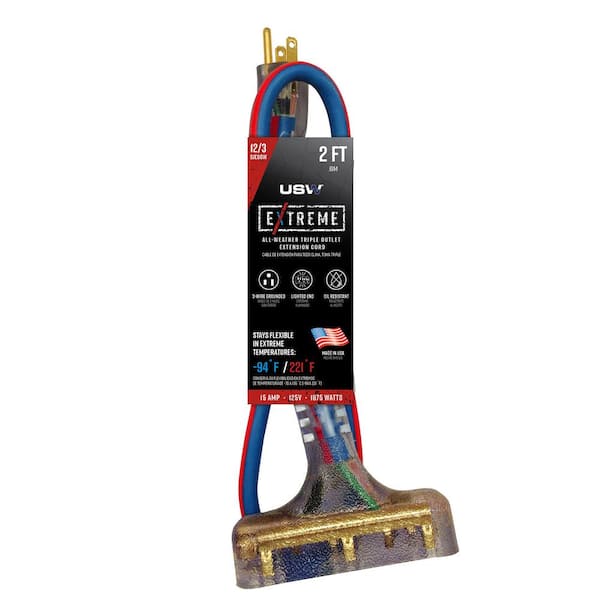 Extreme 2 ft. 12/3 Triple Tap All Weather Extension Cord