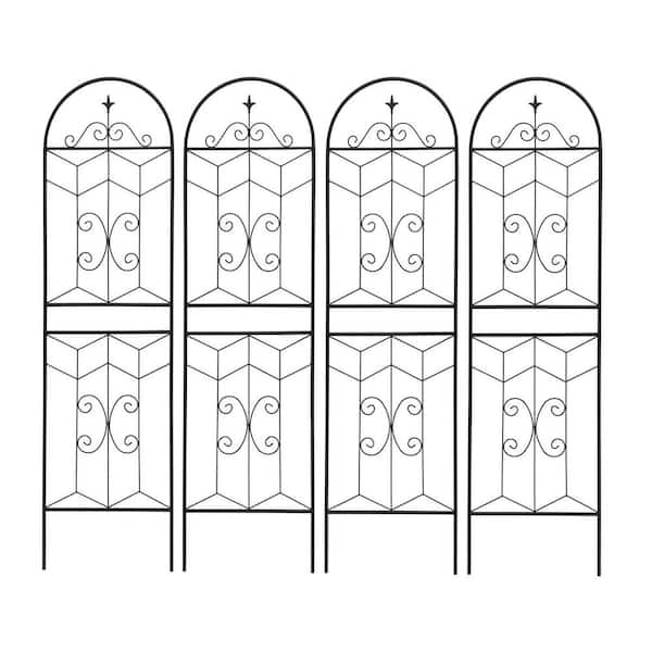 Unbranded (4 Pack) 71 in. Rustproof Metal Garden Trellis, Garden Fence Rustproof Trellis for Climbing Plants, Outdoor Lawn, Black