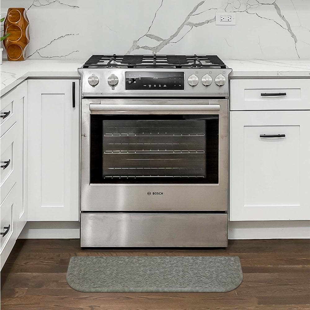 Gray Faux Leather Anti-Fatigue Kitchen Mat, 48" Semi-Circle