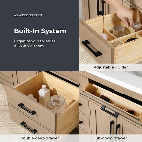 OVE Decors Bailey 60 in. Double Sink Freestanding Sahara Birch