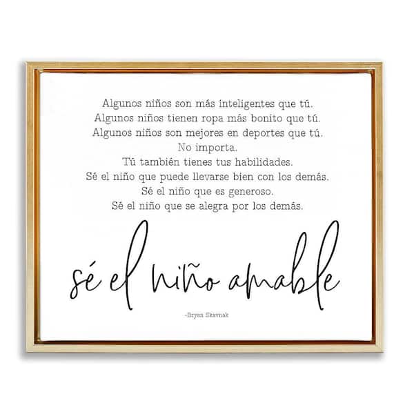 Stupell Industries Kind Boy Translation by Lettered and Lined Gold Floater Frame Typography Graphic Art Print 25 in. x 31 in.