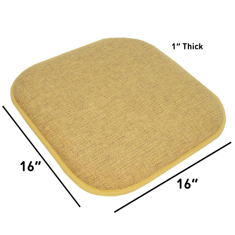 Alexis Gold Memory Foam Non-Slip Chair Cushion Set, 16" x 16", 4 Pack