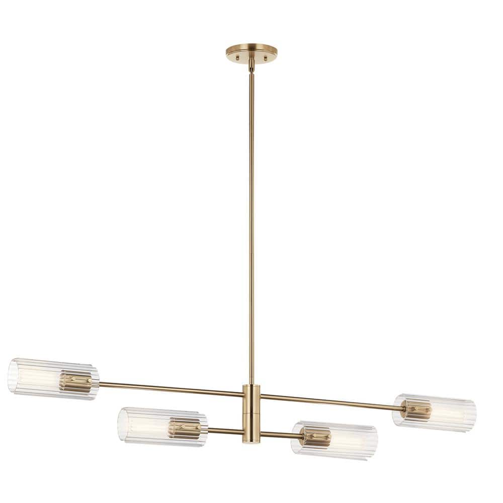 Champagne Bronze 47.5" Linear Chandelier with Clear Fluted Glass
