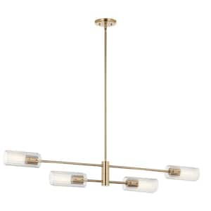 Velestino 47.5 in. 4-Light Champagne Bronze Modern Shaded Cylinder Linear Chandelier for Dining Room