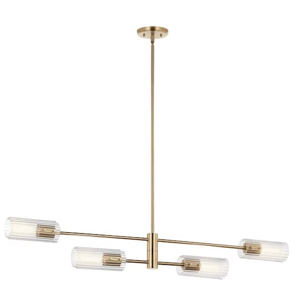 KICHLER Velestino 47.5 in. 4-Light Champagne Bronze Modern Shaded Cylinder Linear Chandelier for Dining Room