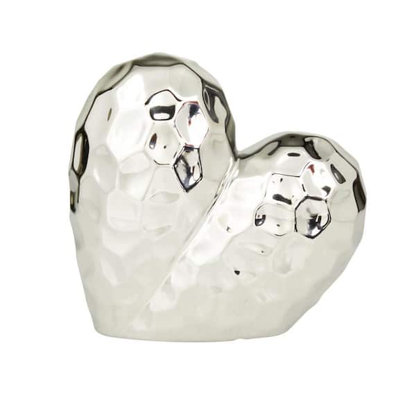 Silver Porcelain Dimensional Angled Origami Inspired Heart Sculpture
