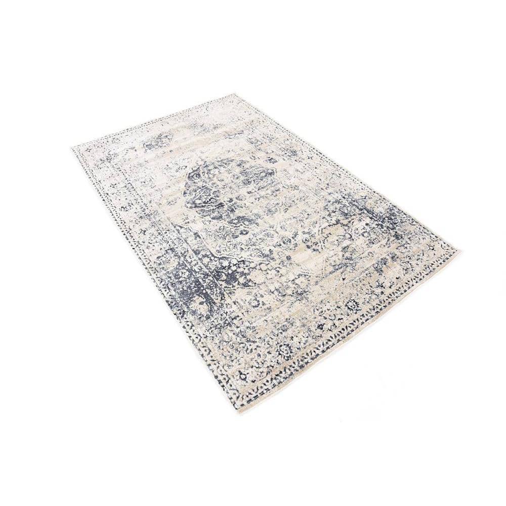 Eliza Blue and Beige Rectangular Stain-Resistant Area Rug