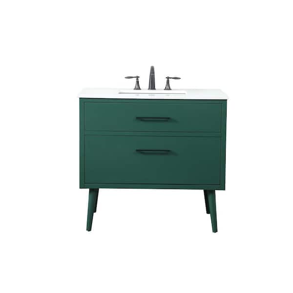 Unbranded Simply Living 36 in. W x 22 in. D x 33.5 in. H Bath Vanity in Green with Ivory White Engineered Marble Top