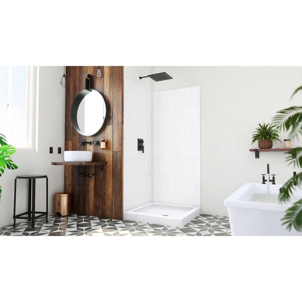 DreamStone 36" White Solid Surface Alcove Shower Kit