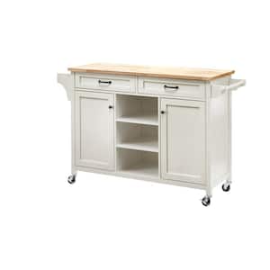 Rockford White Kitchen Cart with Butcher Block Top
