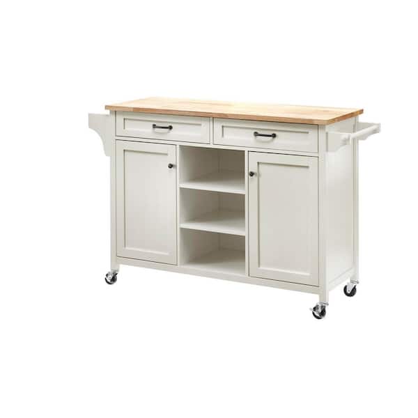 Home Decorators Collection Rockford White Kitchen Cart with Butcher Block Top