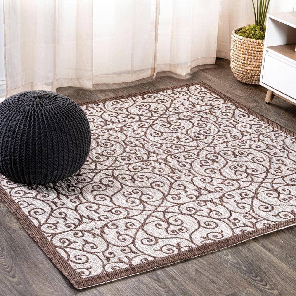 Madrid Vintage Filigree Textured Weave Taupe/Espresso 5 ft. Square Indoor/Outdoor Area Rug price history on PriceWatchPro
