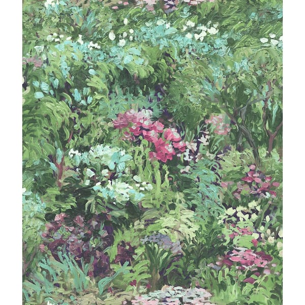 Seabrook Designs Floral Brushstroke Metallic Aqua, Forest Green, and Hot Pink Paper Strippable Roll (Covers 56.05 sq. ft.)
