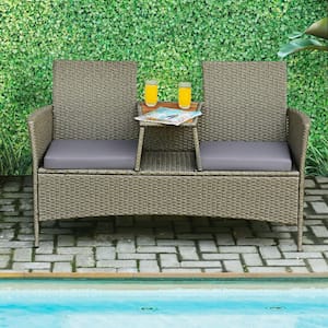 55 in. L PE Wicker Patio Outdoor Loveseat with Pale Purple Cushions