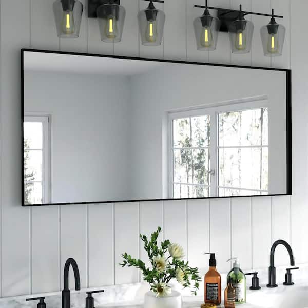TOOLKISS 60 in. W x 28 in. H Rectangular Aluminum Framed Wall Bathroom Vanity Mirror in Black
