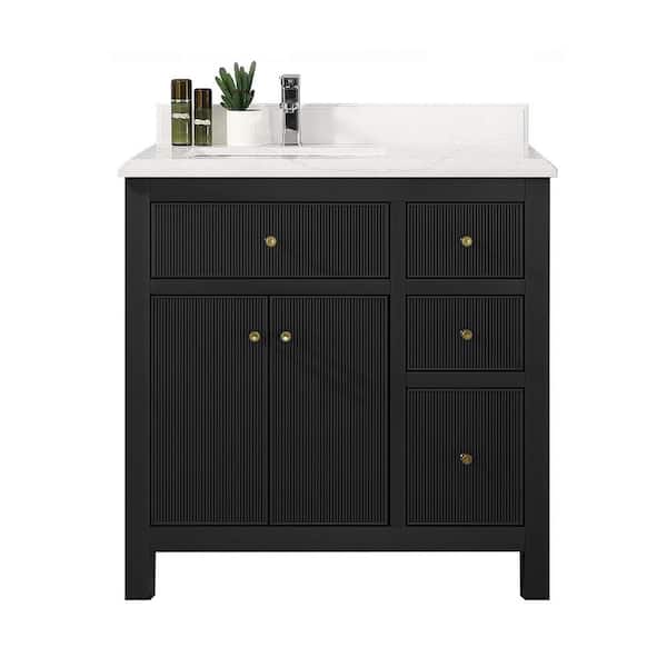 Willow Collections Sonoma 36 in. W x 22 in. D x 36 in. H Left Offset Sink Bath Vanity in Black with Cove Edge Empira Quartz Vanity Top