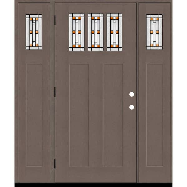 Steves & Sons Regency 64 in. x 80 in. 3Lite Amberton Deco Glass RHOS Ashwood Stain Fir Fiberglass Prehung Front Door w/Dbl 12in.SL