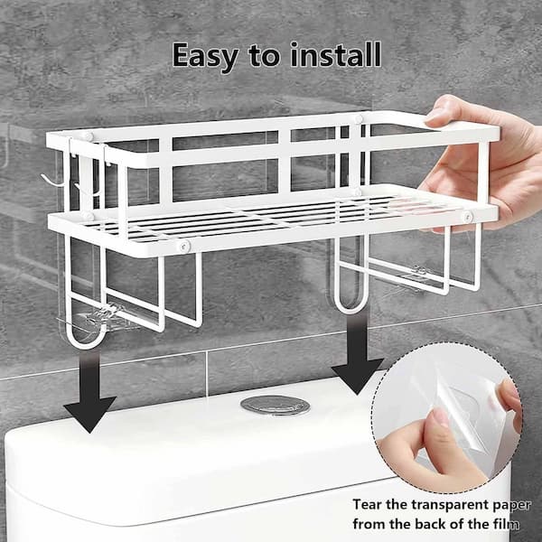 N/A 12.6 in. W x 5.1 in. D x 2.2 in. H Adhesive Installation Wall Mount Bath Wall Shelves with Towel Bar and Hooks(Set of 1), Gray