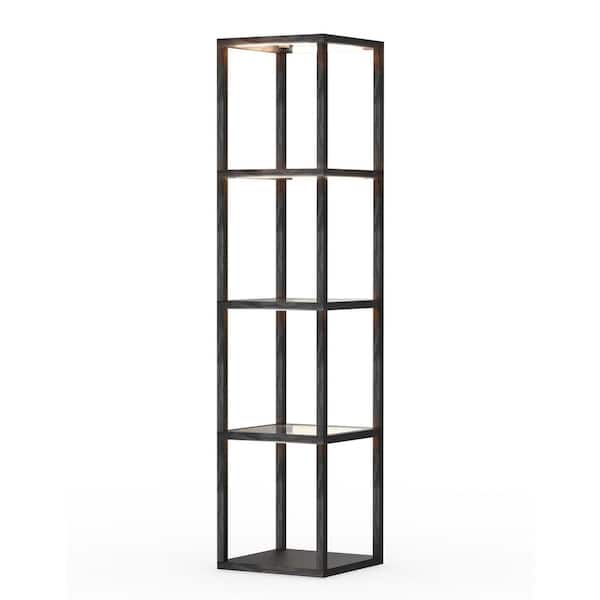 Unbranded Modern 66.4 in. Black Coated Floor Lamp Glass Display Shelf with APP Color Temp Dimm, Column Floor Lamp for Living Room