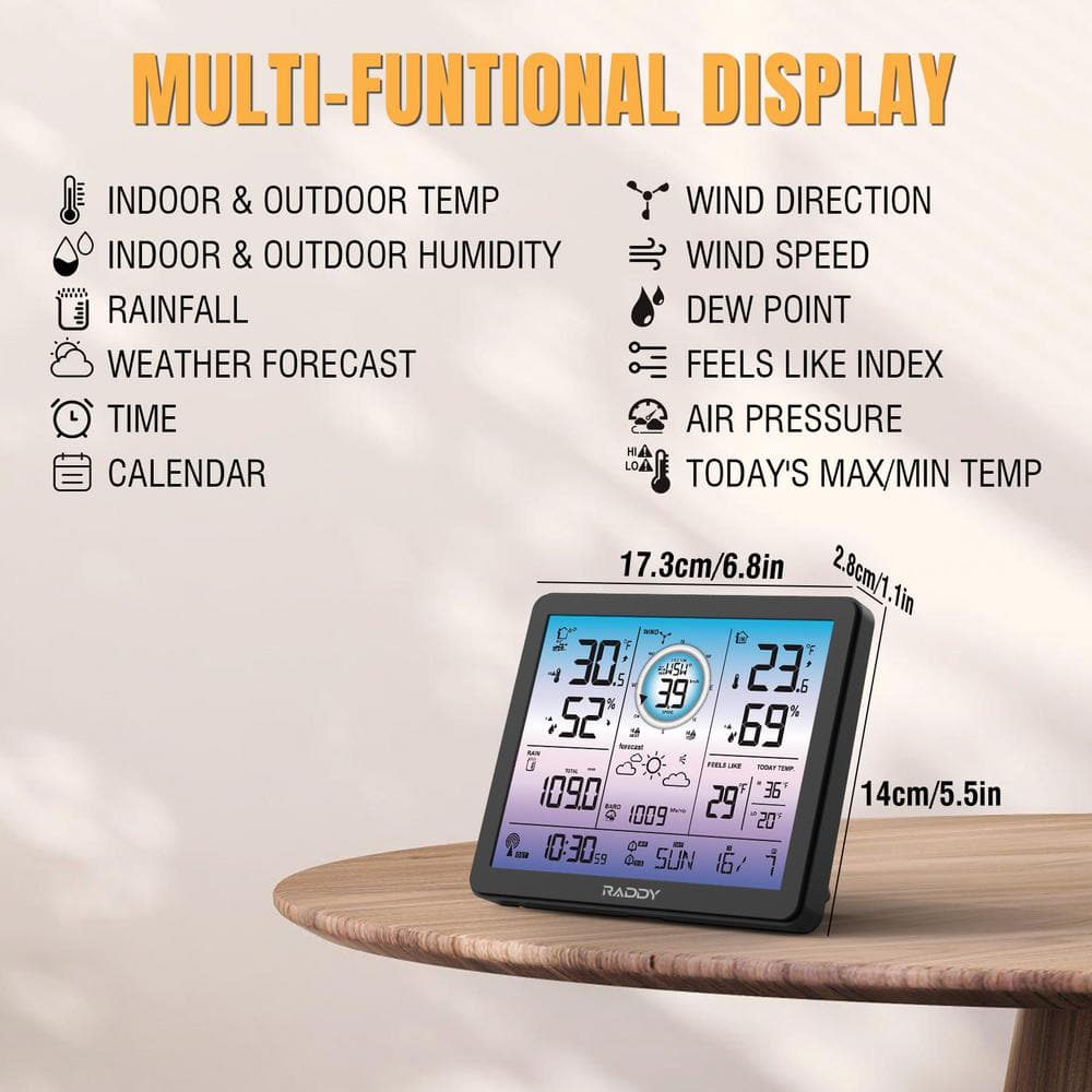 Raddy VP7 Wireless Weather Station with 7.4'' Digital Color Display