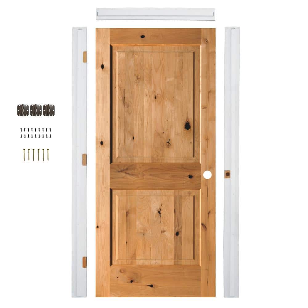 28in.x80in. Knotty Alder 2-Panel Sq. Top Left-Hand Clear Stain Assembly Required Interior Door Kit w/QuickAssembleJamb price history on PriceWatchPro