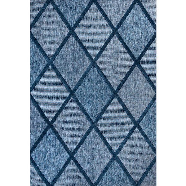 Salines Diamond Trellis Navy 8 ft. x 10 ft. Indoor/Outdoor Area Rug