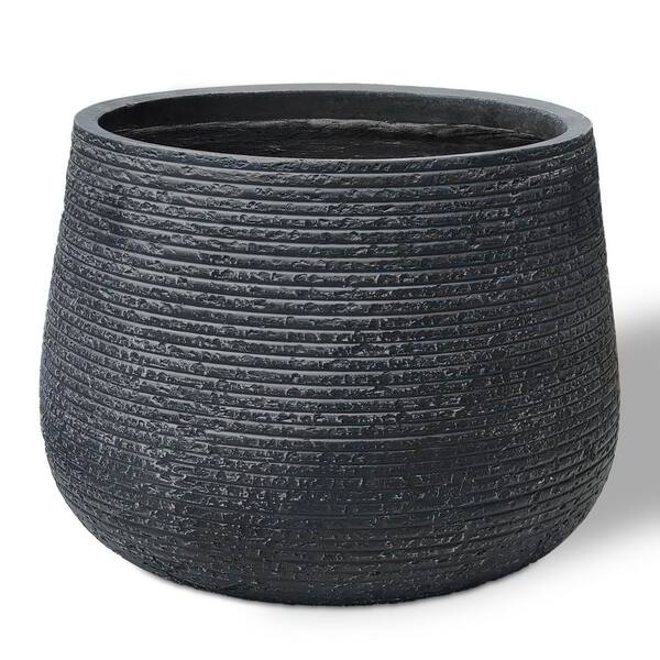 Morrava 18.5 in. Large Charcoal Black Concrete Round Planter / Pot with Drainage Holes