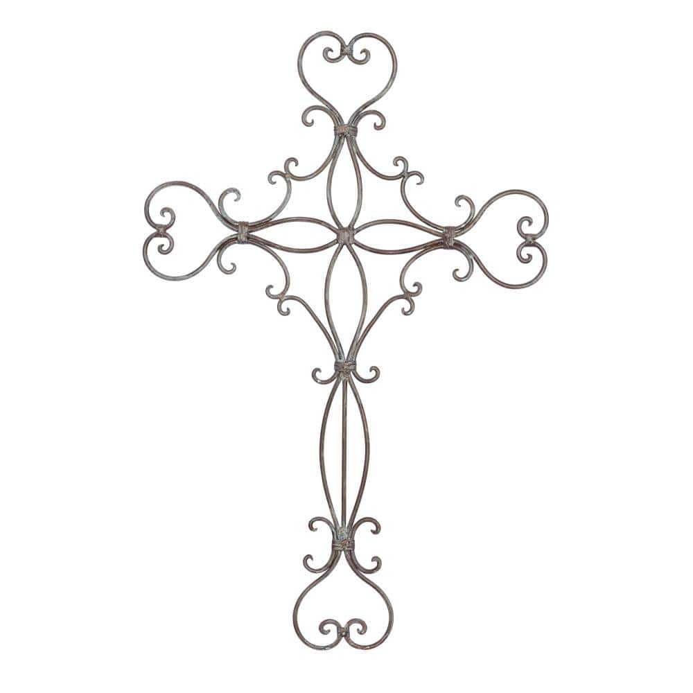 Weathered Wood Wall Cross with Metal Accents