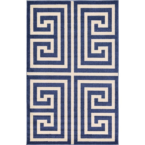 Athens Greek Key Navy Blue 5' 0 x 8' 0 Area Rug