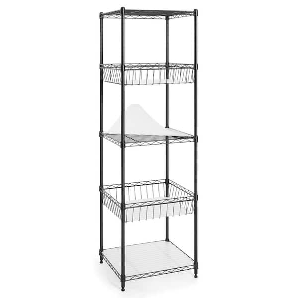 Steel Wire 5-Shelf Adjustable Shelving Unit with Baskets and Liner in Black (18 in. W x 60 in. H x 18 in. D)