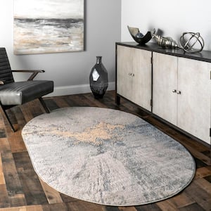 Contemporary Cyn Silver 6 ft. 7 in. x 9 ft. Oval Abstract Rug