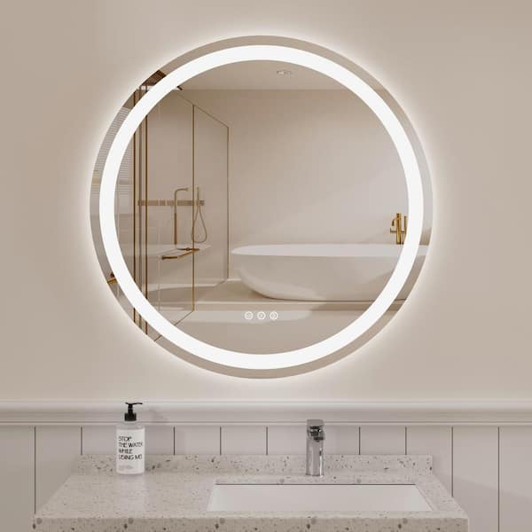 Illume 36 in. W x 36 in. H Round Frameless Dimmable Anti-Fog LED Light Wall Bathroom Vanity Mirror Silver