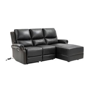 Delos 82.69 in. 3-Pieces 3-Seater Leather Power L Shaped Reclining Sectional Sofa with Nailhead Trim in Black