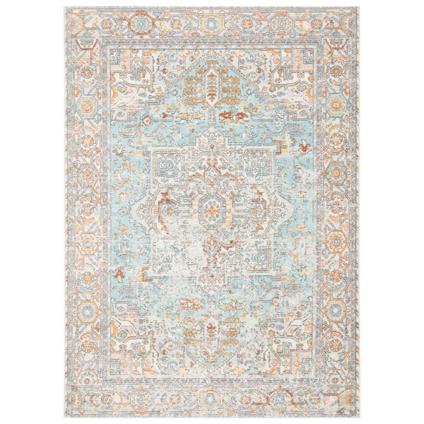 Aria 4 ft. x 6 ft. Aqua/Beige Garden Medallion Area Rug