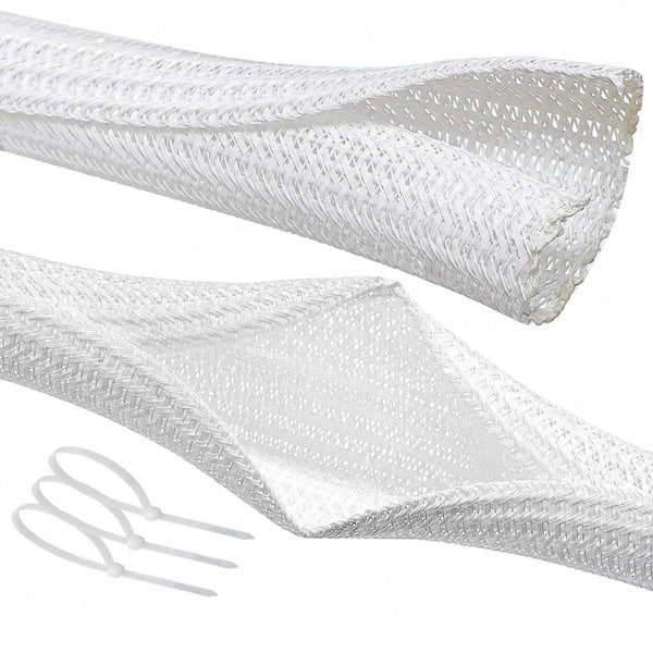 1/2 in Split Wire Loom Cable Management Sleeve 25 ft White Flexible Cord Hider Protector for Desk, AV