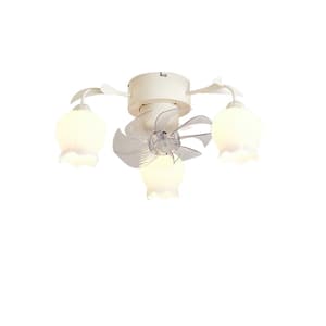24 in. 3-light Indoor Flush Mount White Ceiling Fan with Remote, Modern Flower Fandelier for Bedroom, bulbs not included