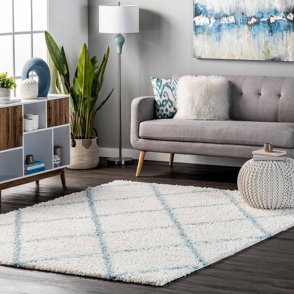 Blue Geometric Shag Oval 4' x 6' Area Rug