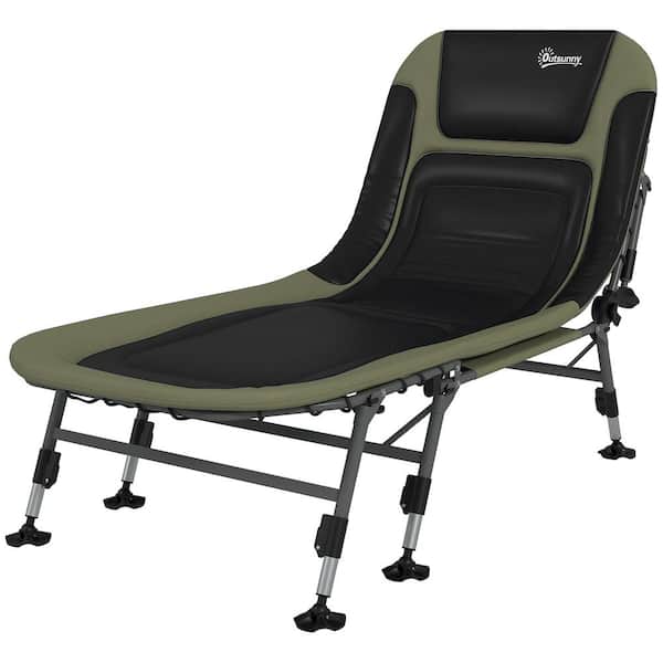 Unbranded Metal Adjustable Reclining Outdoor Lounge Chair, Folding Camping Cot for Adults with Dark Green Cushions and Headrest