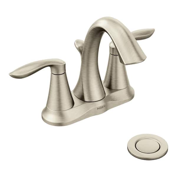 MOEN Eva 4 in. Centerset 2-Handle High-Arc Bathroom Faucet in Brushed Nickel