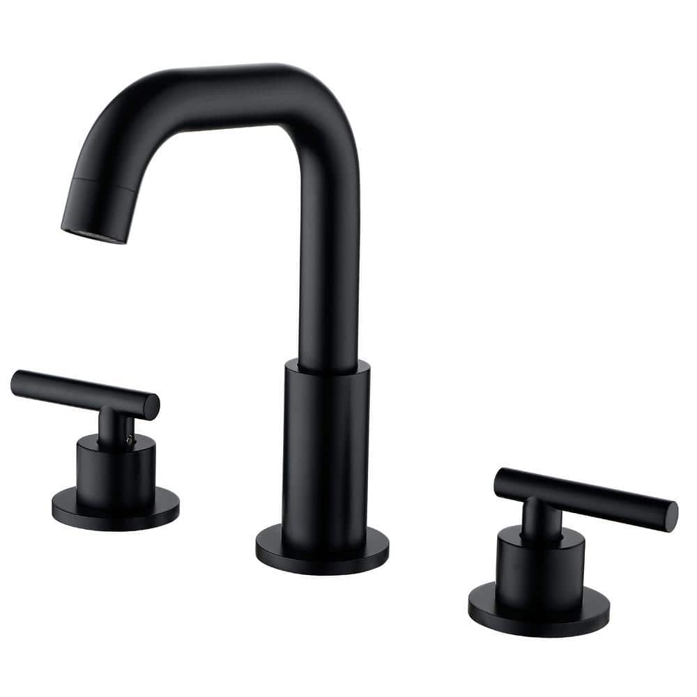 Flynama 8 in. Widespread Double Handle J-Spout Bathroom Sink Faucet in Matte Black